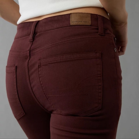 American Eagle High Rise Burgundy Capris Sz 14 Berry Maroon Cropped Capri - Picture 2 of 7